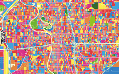 Fototapeta na wymiar Wichita, Kansas, U.S.A., colorful vector map