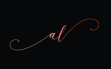 al or a, l Lowercase Cursive Letter Initial Logo Design, Vector Template