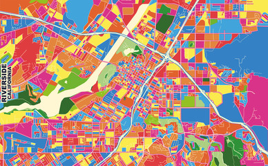Fototapeta na wymiar Riverside, California, U.S.A., colorful vector map
