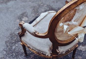 damaged antique baroque style chair ready for restoration