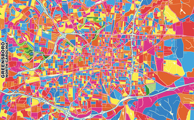 Greensboro, North Carolina, U.S.A., colorful vector map