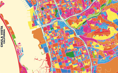 Fototapeta na wymiar Chula Vista, California, U.S.A., colorful vector map