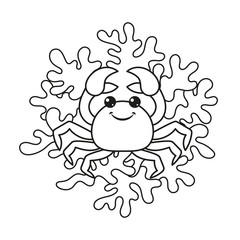 Coloring page with a crab and a coral.