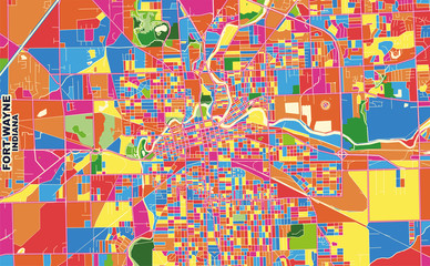 Fort Wayne, Indiana, U.S.A., colorful vector map