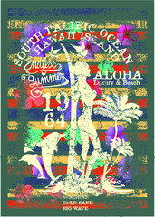 Endless summer surfer floral graphic design vector art