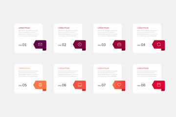 Naklejka premium Infographics design vector and marketing icons. Business concept with 8 options, steps or processes.