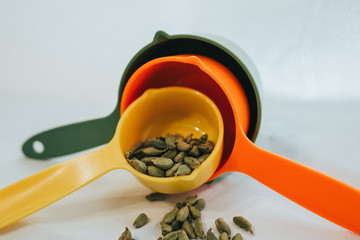 Set of measuring cups or measuring spoons use in cooking in top view