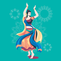 Vector design of woman playing garba dance for Dussehra Dandiya night during Navratri