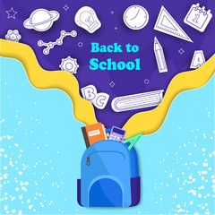 Colorful back to school templates for invitation, poster, banner, promotion,sale etc. School supplies cartoon illustration. Vector back to school design templates