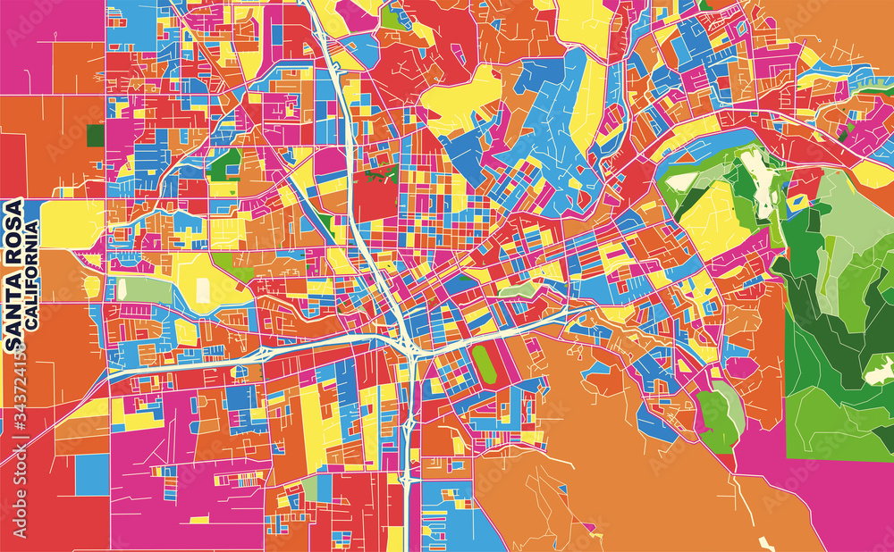 Wall mural santa rosa, california, usa, colorful vector map