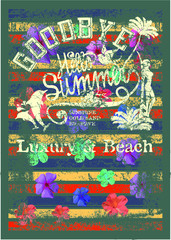 Endless summer surfer floral graphic design vector art