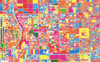 Fototapeta premium Pembroke Pines, Florida, USA, colorful vector map