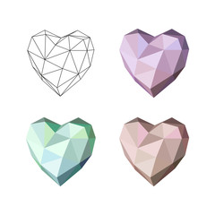 Image set. Vector image - origami. Logo heart of colored paper. Abstract image consisting of geometric shapes. Trendy bright neon colors.
