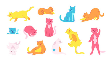 Obraz premium Vector cats. Cute cat set isolated. Funny cartoon animal characters. Different poses and emotions. Flat eps10 illustration.