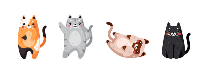 Vector cats. Cute cat set isolated. Funny cartoon animal characters. Different poses and emotions. Flat eps10 illustration.