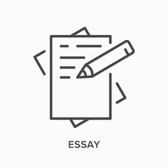 Essay line icon. Vector outline illustration of paper and pen. Paperwork pictorgam - obrazy, fototapety, plakaty