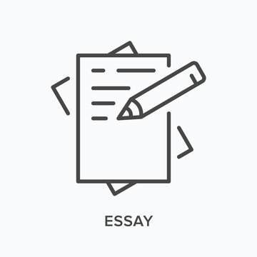 Essay line icon. Vector outline illustration of paper and pen. Paperwork pictorgam