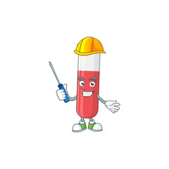 Smart automotive red test tube presented in mascot design style