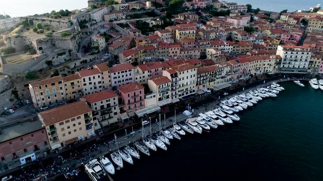 Aerial view of the small town of Portoferraio, on Elba island, Italy.