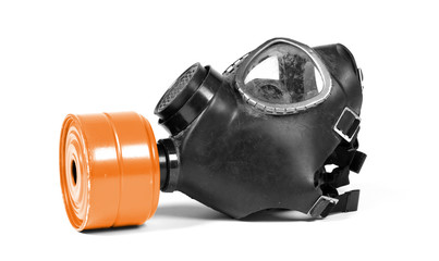 Vintage gasmask isolated on white - Orange filter