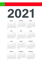 Portuguese 2021 year vector calendar