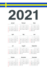 Swedish 2021 year vector calendar