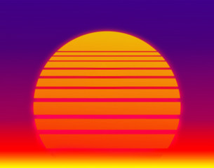 background with the evening sun in the style of retrowave in the neon sky