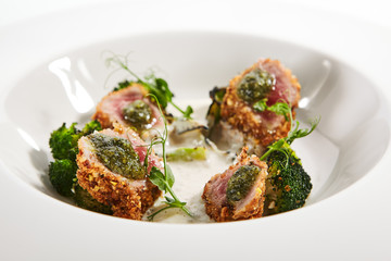 Tuna in crispy breading close up