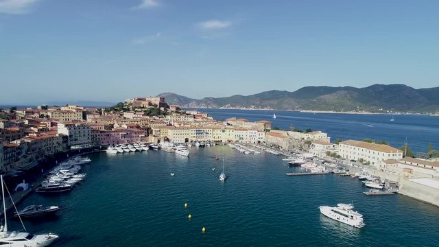 Aerial view of the harbor of Portoferraio, on Elba island, Italy.