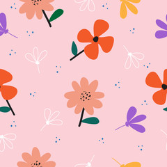 Cute hand drawn vintage floral pattern seamless background vector illustration for design
