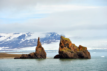 Tegetthoff cape at Franz Josef Land. Mid point toward to north pole. Archipelago with more than one...
