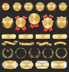 Fotobehang Collection of Golden badges labels laurels shield and metal plates © totallyout