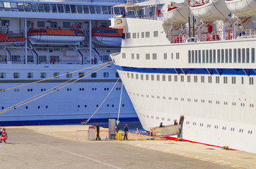 Classic Mano Cruises cruise ship or cruiseship liner in port of Rhodes, Greece during Mediterranean...