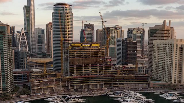 Timelapse of Dubai Marina Yacht Club and Mooring from Paloma Tower