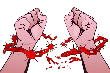 Vector illustration of breaking through covid-19 quarantine and financial breakthrough