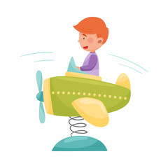 Red Haired Boy Having Fairground Ride and Laughing Vector Illustration