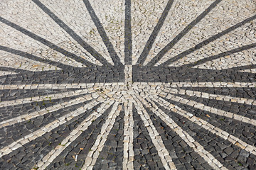Closeup surface of blocky pattern old stone pavement