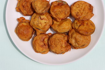 Brinjal Pakoda or Pakora, egg plant fritters, Indian food