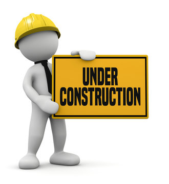3d man with under construction sign