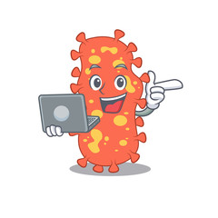 Cartoon character of Bacteroides clever student studying with a laptop