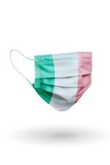 Surgical face mask with pattern flag Italy isolated on white background.