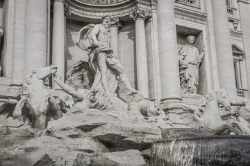 Rome, 10.11.2019, Trevi square, Trevi fountain, Sunny day, sculptural fragments-the figure of the Ocean (or Neptune), the ruler of the water element