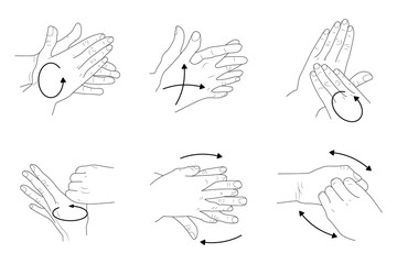 Set of icons for the hand hygiene line. A simple minimal icon. Personal hygiene, disease prevention, and medical hand washing.