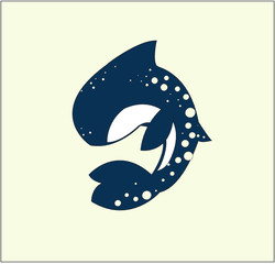 silhouette of a whale swimming with a pattern in the form of bubbles