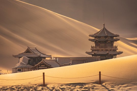 The Cresenteric Moon Lake Temple In The Silk Road On China