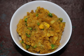Mush potato curry, aloo ka bhurta, Indian food