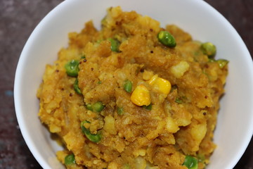 Mush potato curry, aloo ka bhurta, Indian food