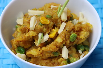 Aloo ki Subji, Mashed potato, corn, cheeses dry fry, Indian food