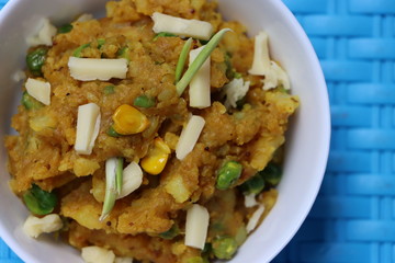 Aloo ki Subji, Mashed potato, corn, cheeses dry fry, Indian food