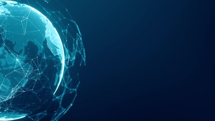 Communication technology global world network concept. Connection lines Around Earth Globe, Motion of digital data flow. Futuristic Technology Theme Background with Light Effect. Seamless loop. - Powered by Adobe